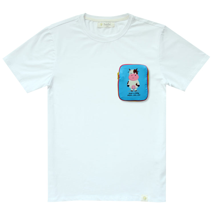 tshirt, short sleeve, white, moody, cow, top pocket