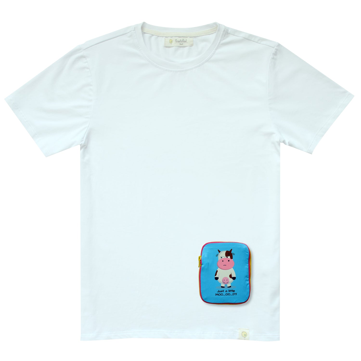 tshirt, short sleeve, white, moody, cow, bottom pocket